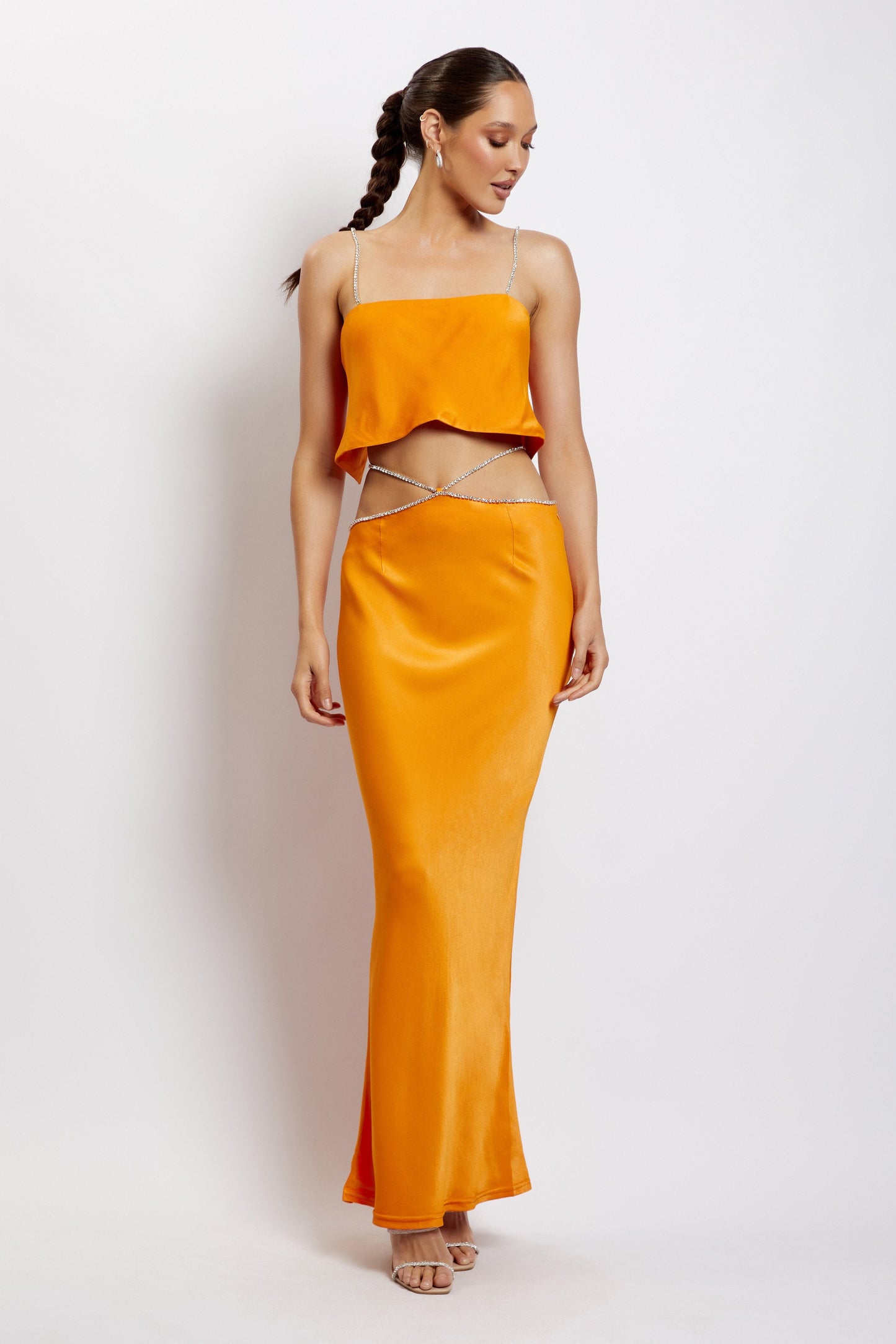 Dayana Diamante Maxi Skirt - Mandarin