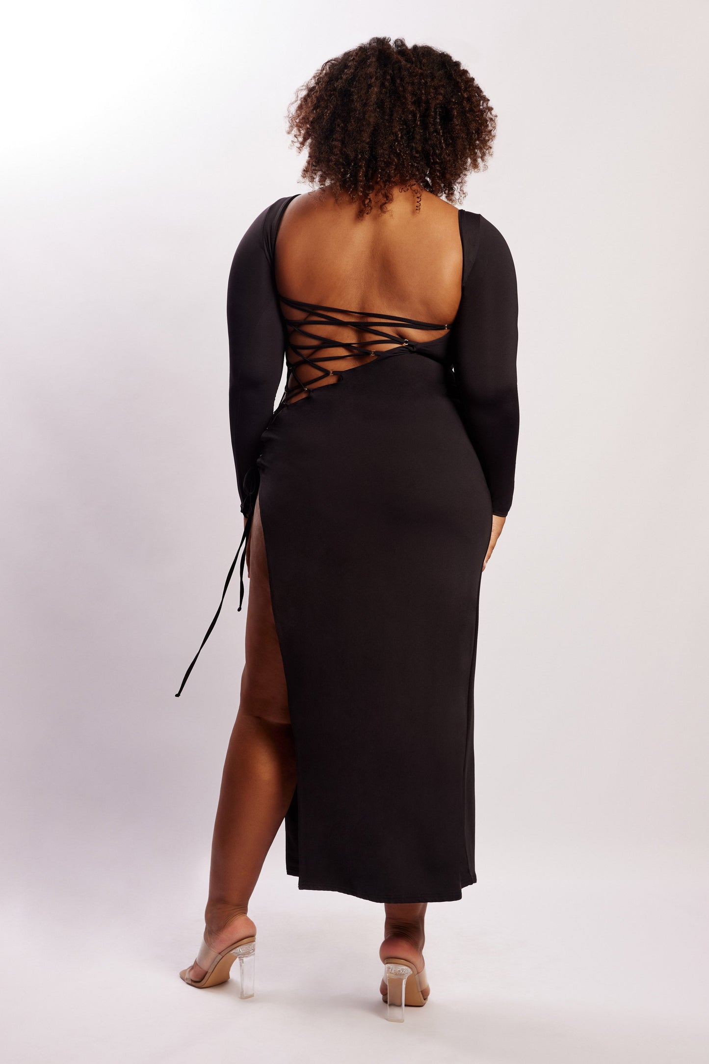 Kathryn Recycled Nylon Lace Up Maxi Dress - Black