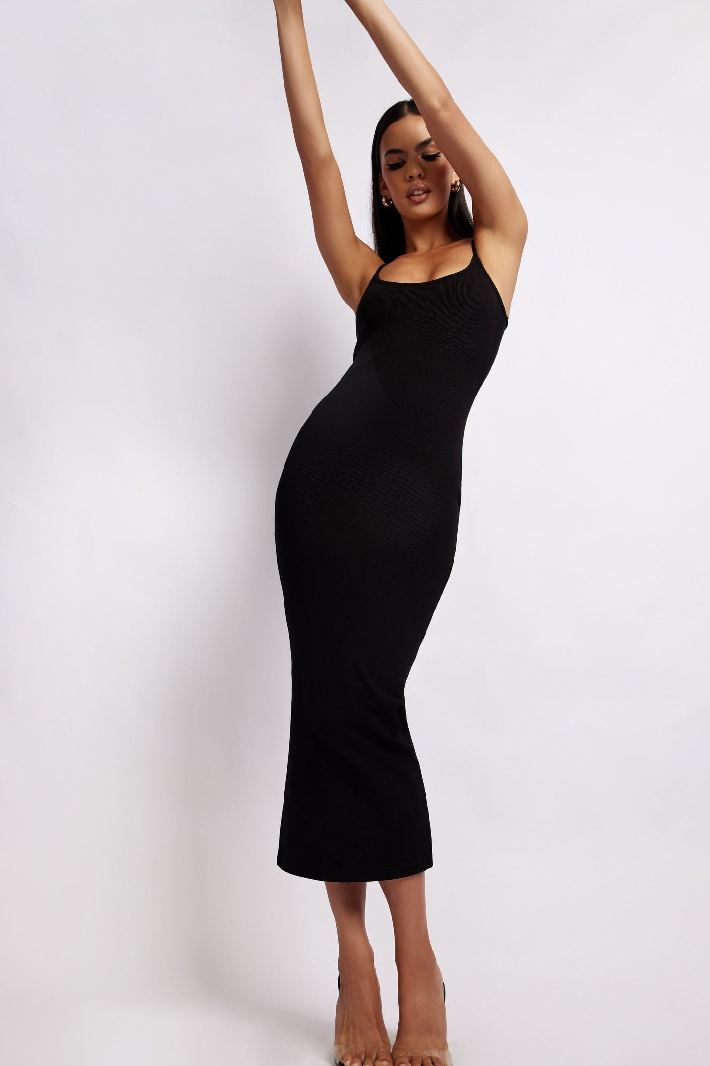 Alexis Ribbed Cami Midi Dress - Black