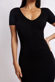 Nina Short Sleeve Knit Midi Dress - Black