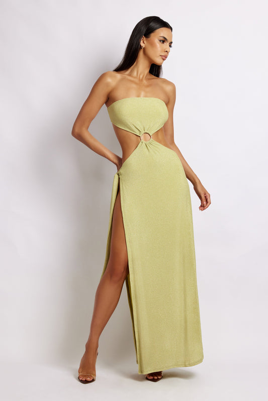 Sierra Strapless Shimmer Dress - Green Shimmer