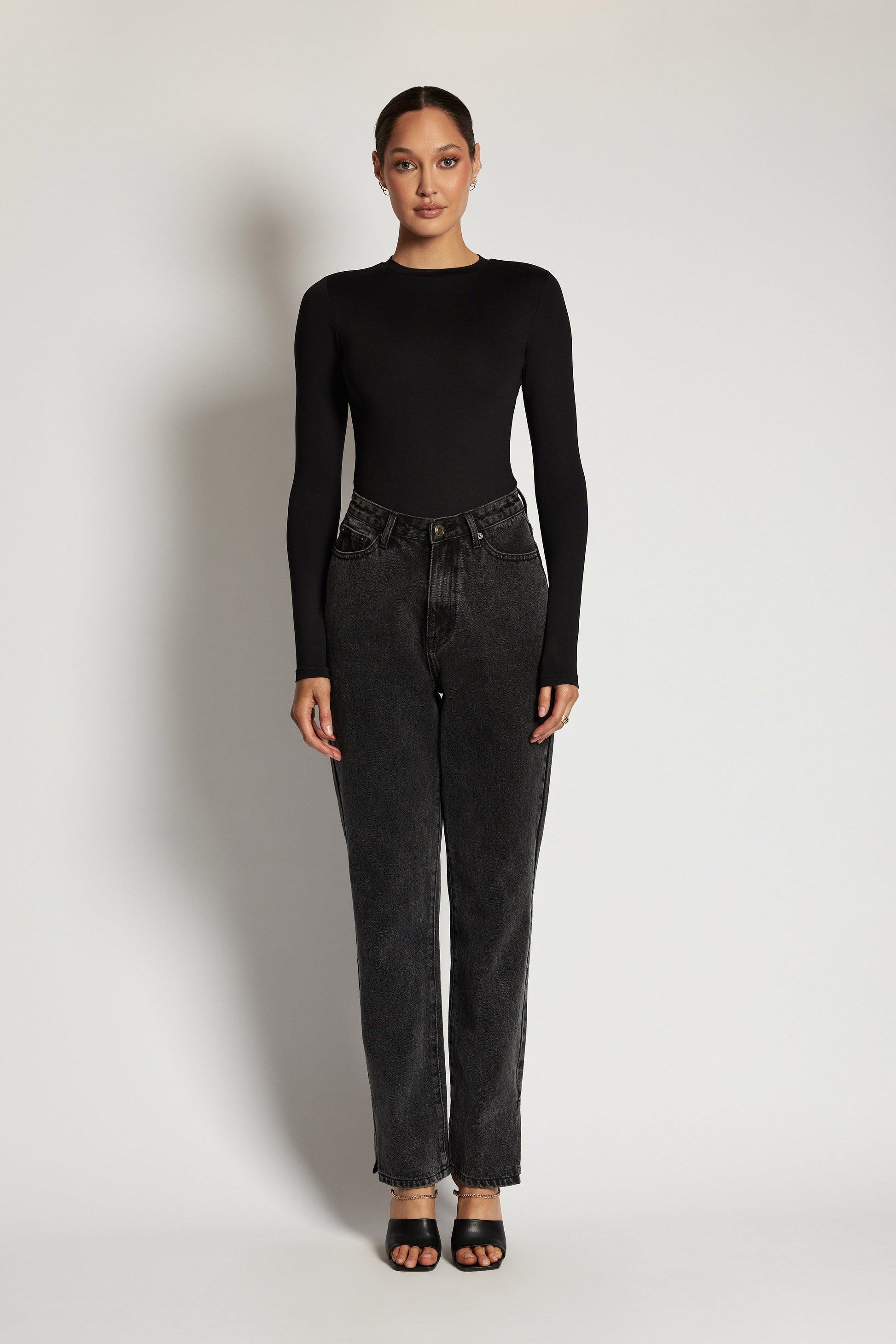 Delilah Long Sleeve Crew Neck Bodysuit - Black #9