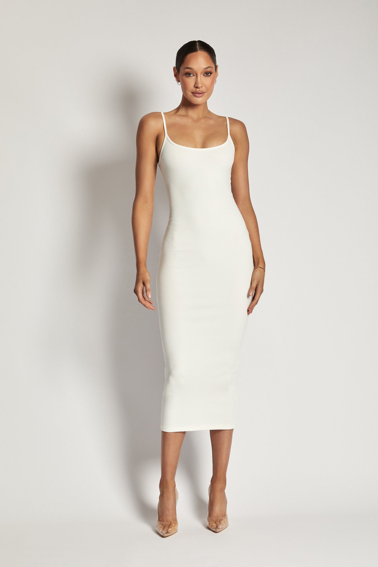 Alexis Ribbed Cami Midi Dress - White