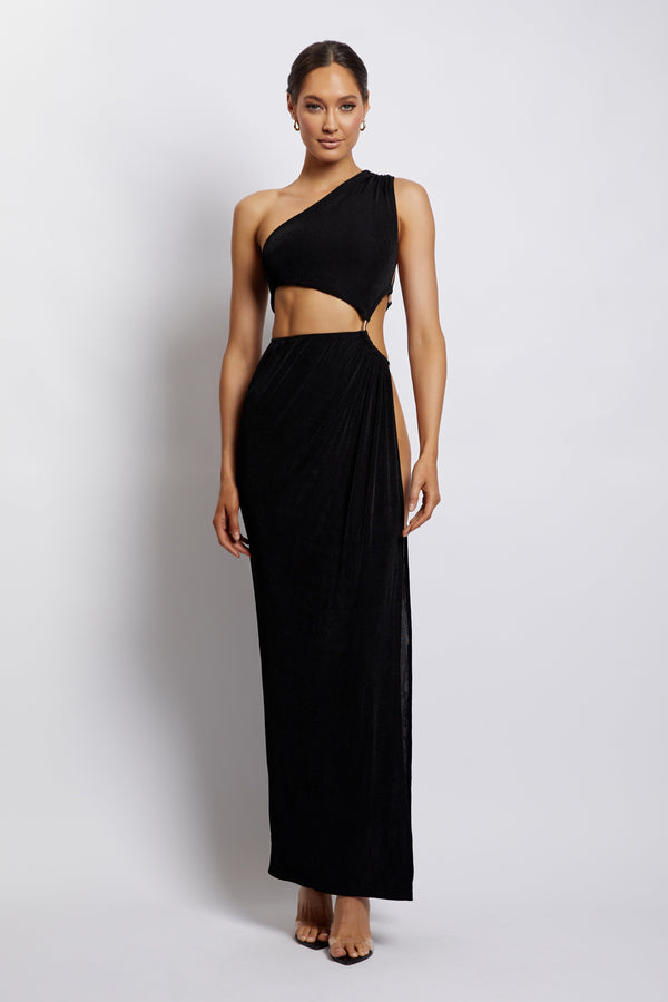Paige Ruched Side Cut Out Maxi Dress - Black