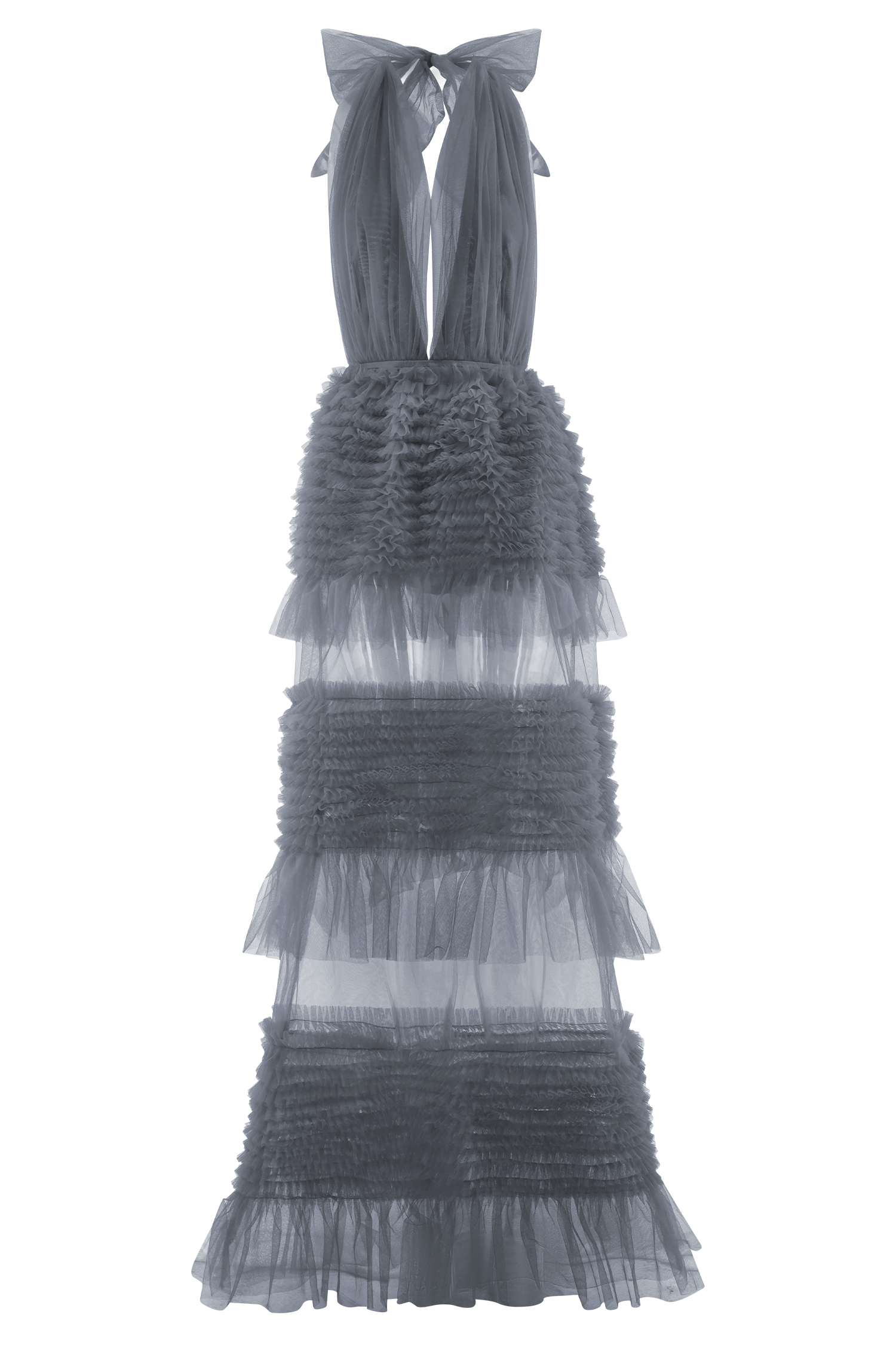 Minka Mesh Ruffle Halter Maxi Dress - Dusty Blue #9