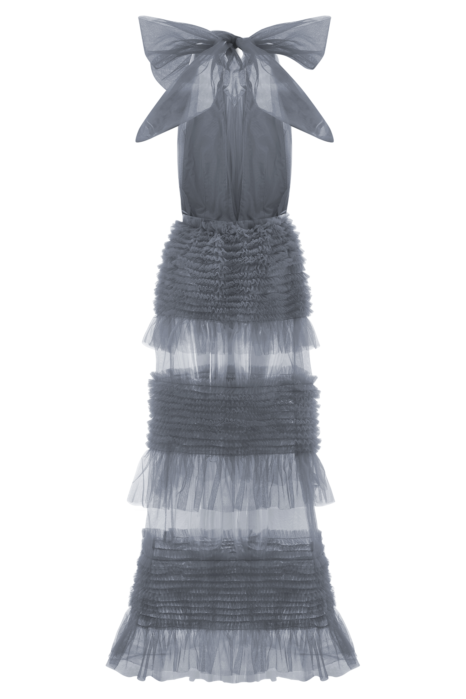 Minka Mesh Ruffle Halter Maxi Dress - Dusty Blue #8