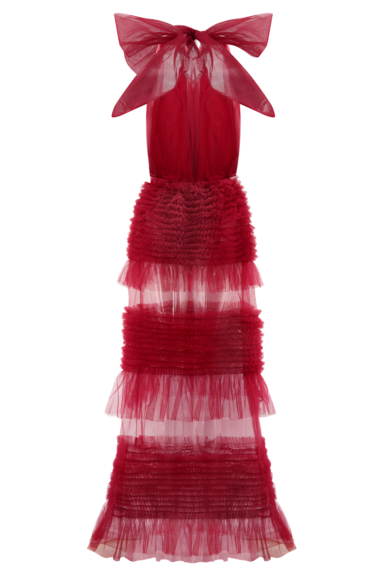 Minka Mesh Ruffle Halter Maxi Dress - Red #11