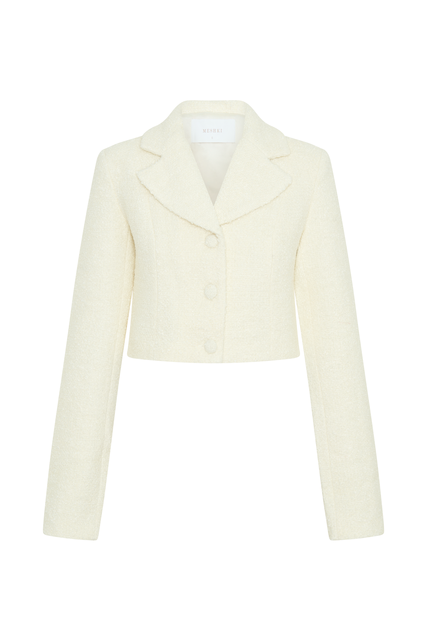 Mirelle Textured Boucle Cropped Long Sleeve Top - Ivory #13