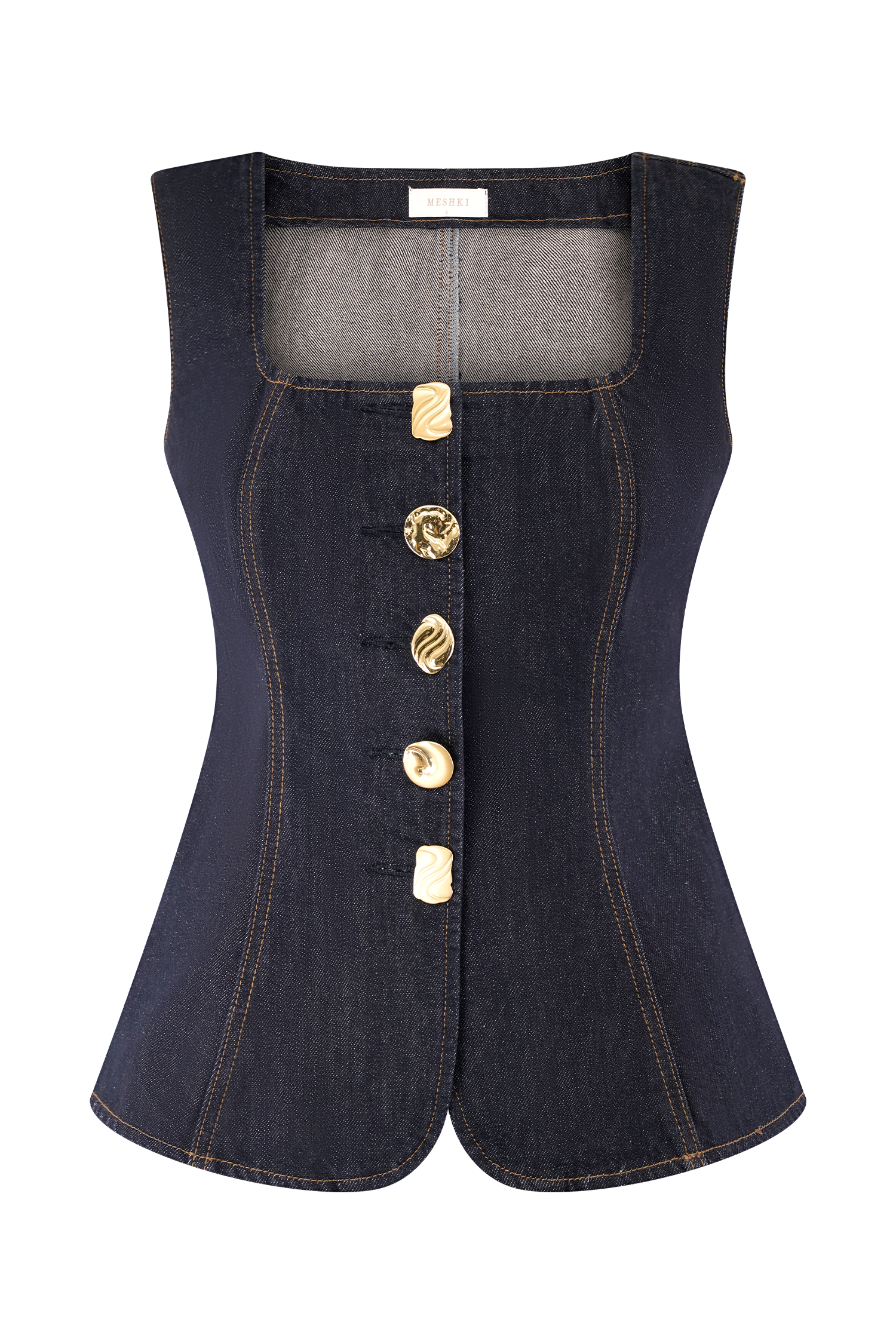 Neve Sleeveless Buttoned Denim Top - Washed Indigo Blue #9