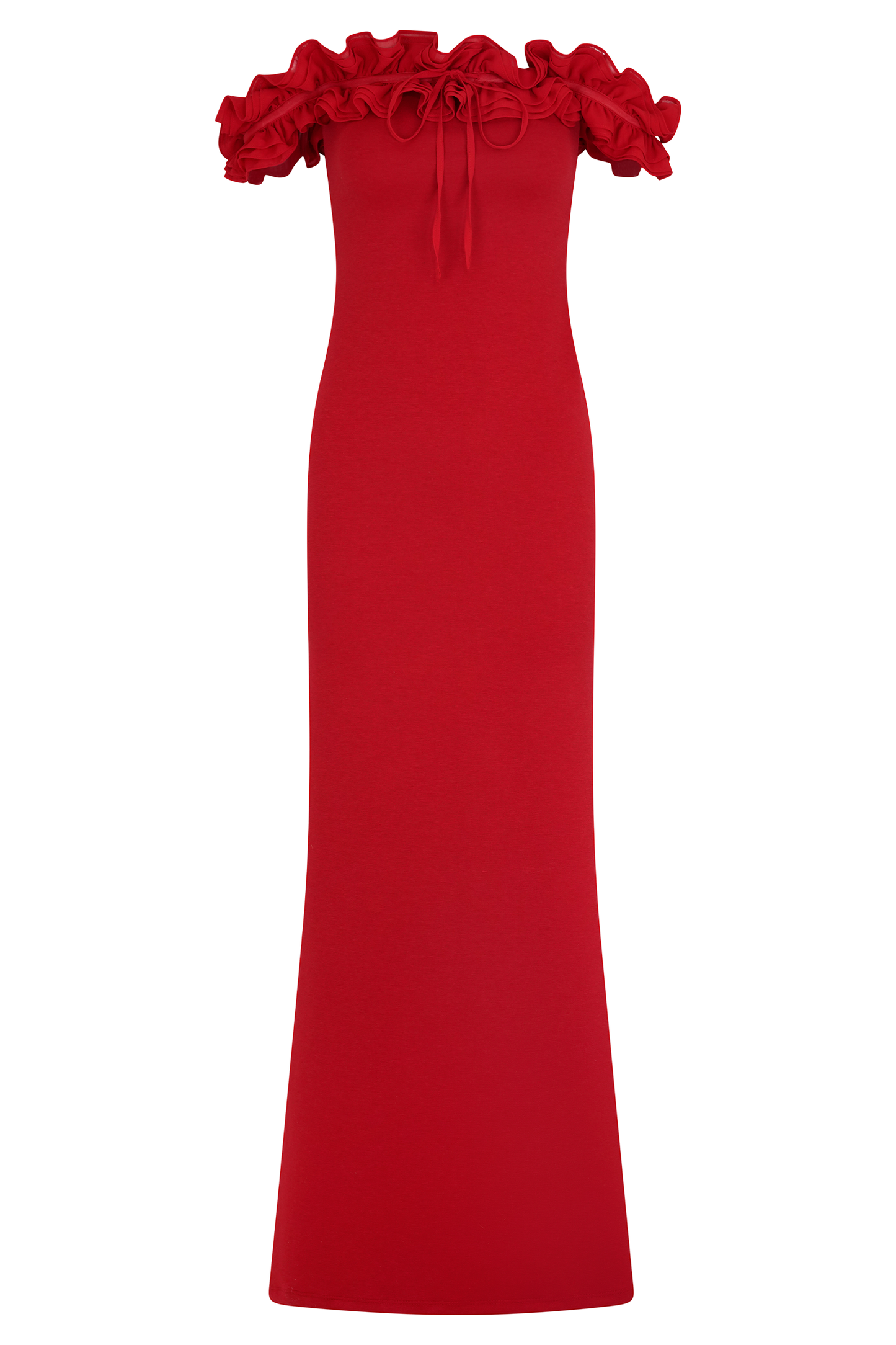 Nova Ruffle Off Shoulder Maxi Dress - Ruby Red