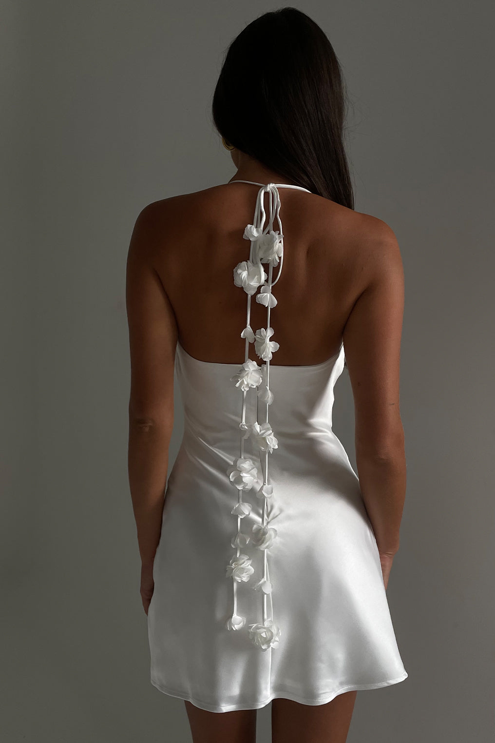 Otillie Rose Halter Mini Dress - White - MESHKI UK