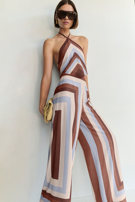 Rachel Chiffon Straight Leg Pants - Blue Stripe