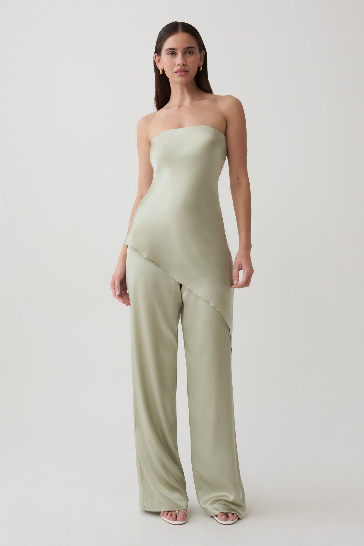Kayla Silk Blend Straight Leg Pants - Sage