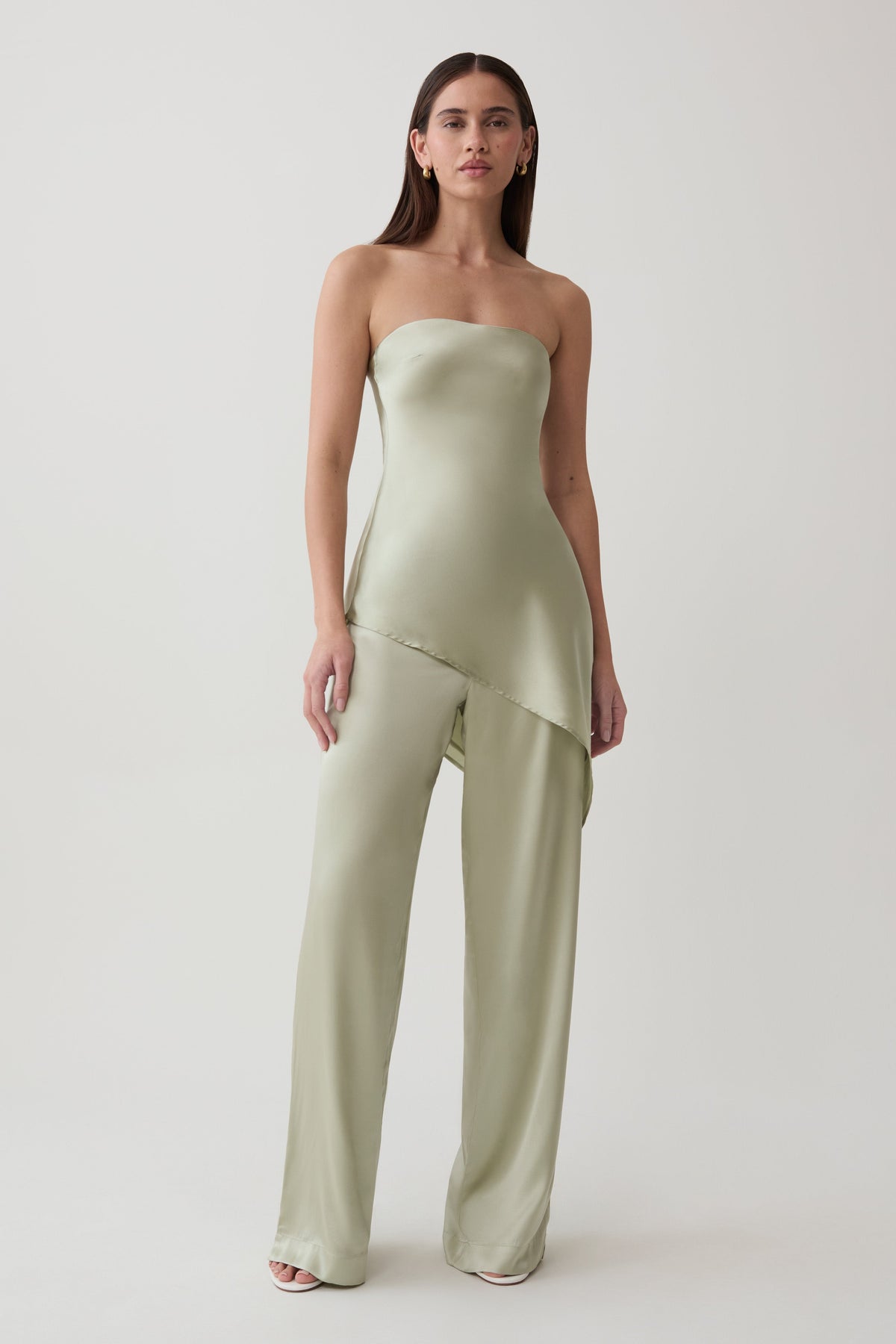 Kayla Silk Blend Straight Leg Pants - Sage