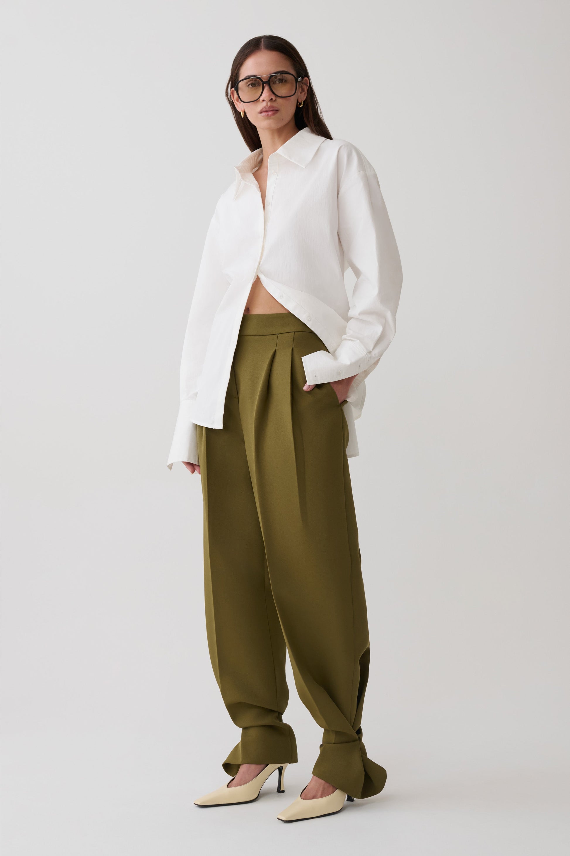 Hazel Pleated Suiting Pants - Olive #4