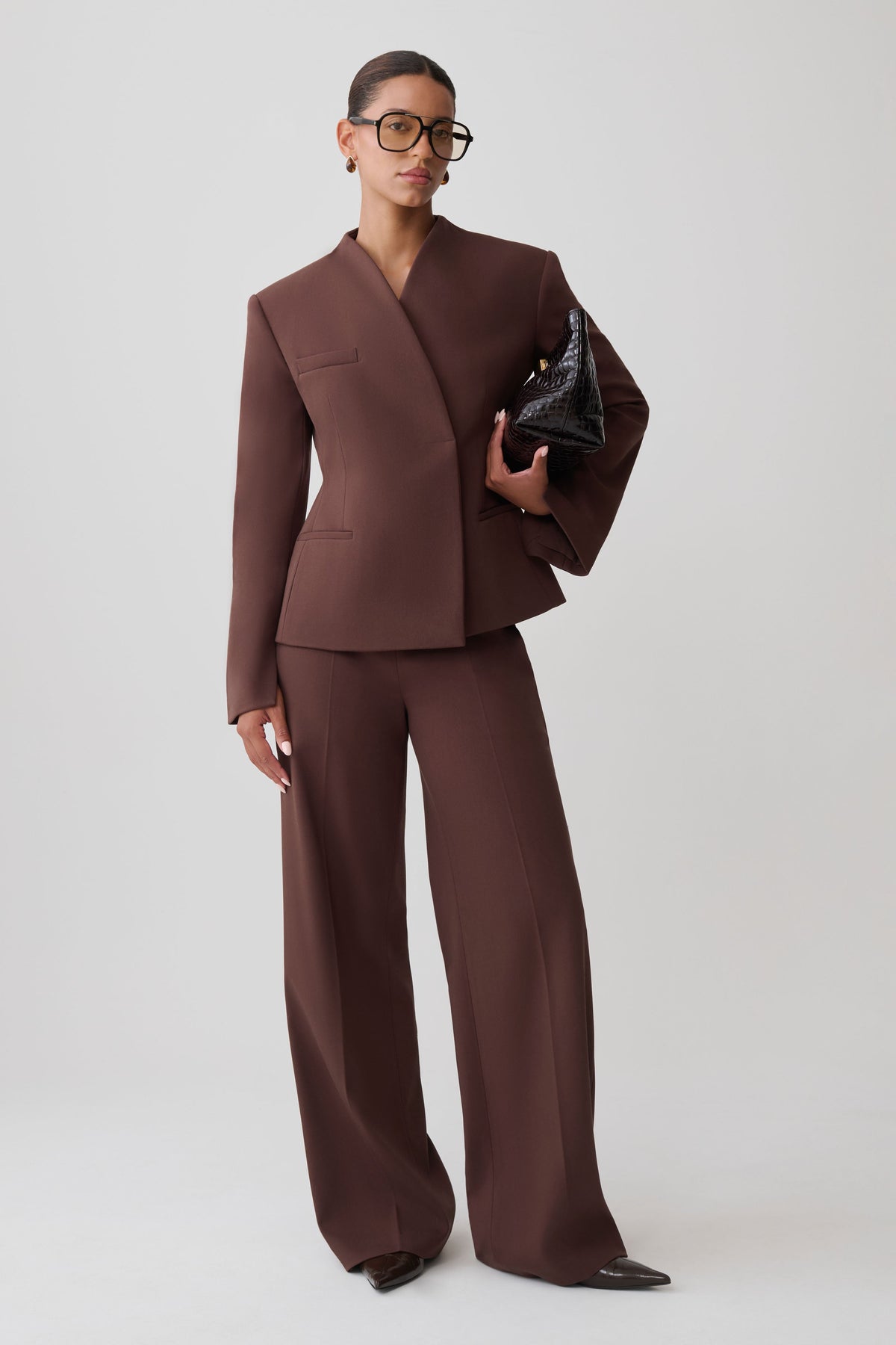 Katherine Suiting Straight Leg Pants - Dark Chocolate