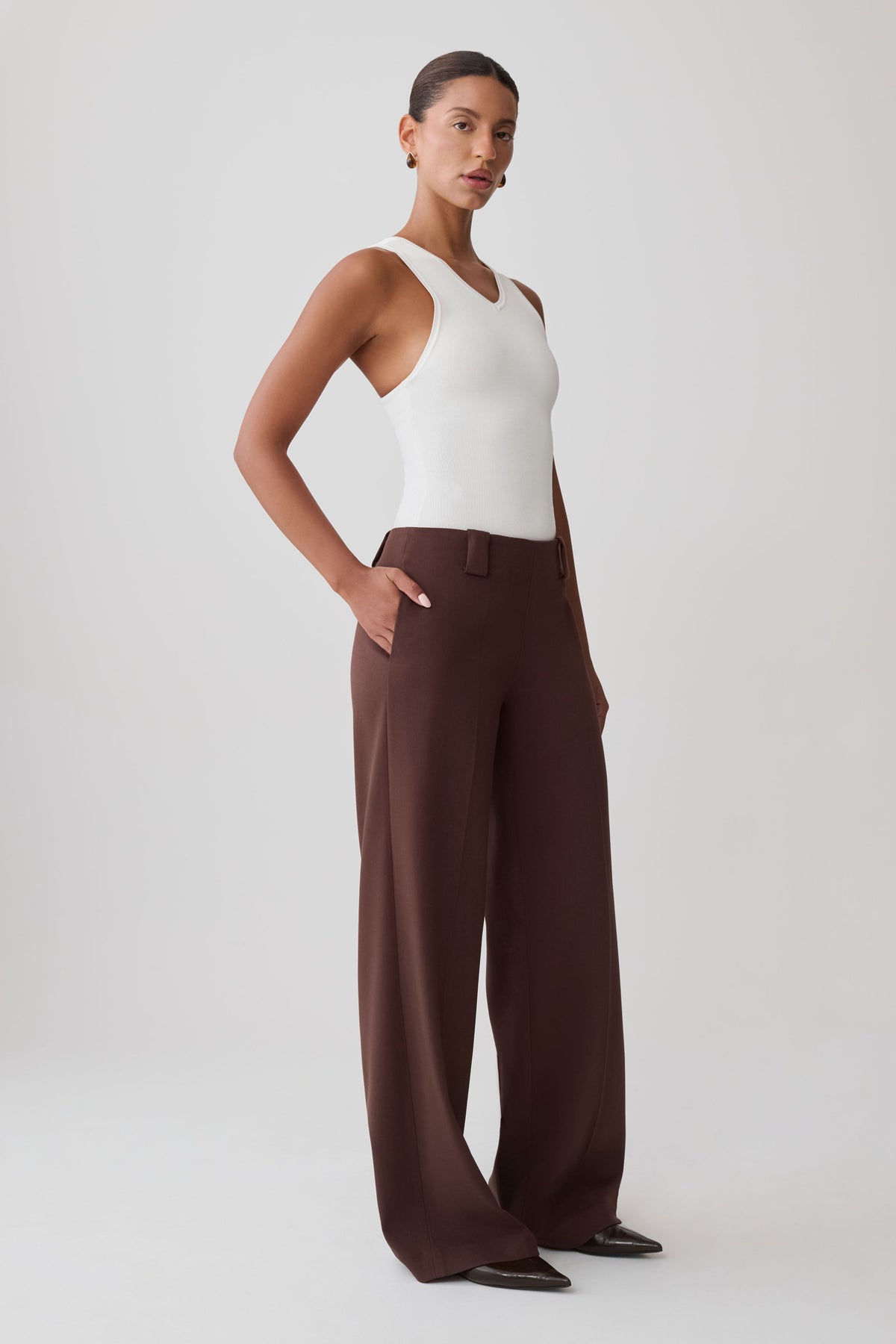 Katherine Suiting Straight Leg Pants - Dark Chocolate #3
