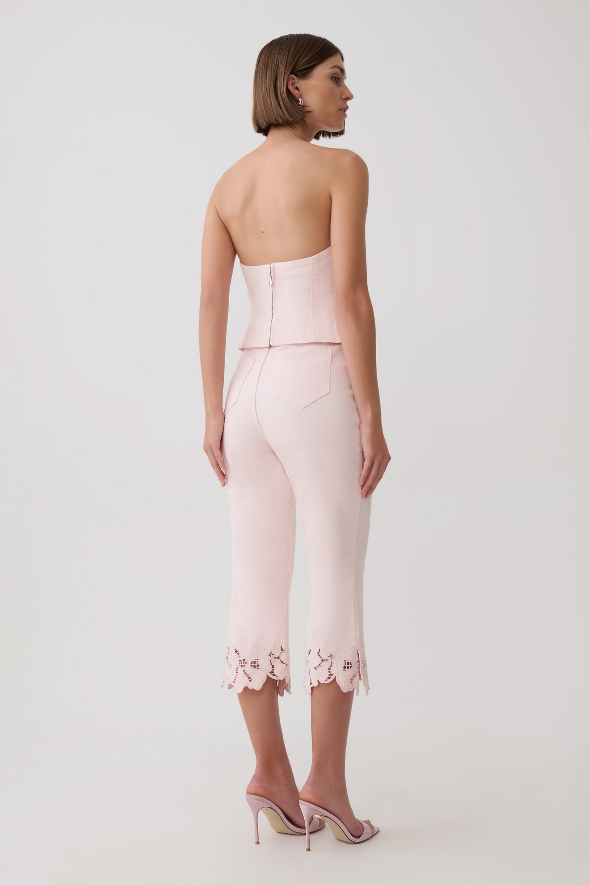 Tillie Flower Embroidery Denim Capris - Baby Pink #2