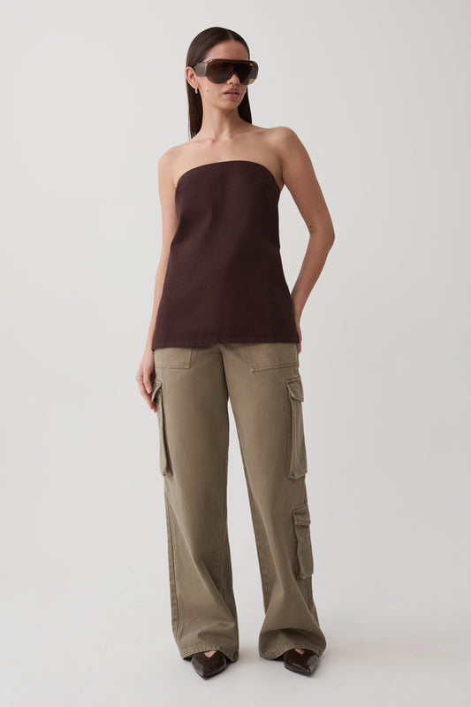 Shanice Twill Denim Cargo Pants - Washed Olive