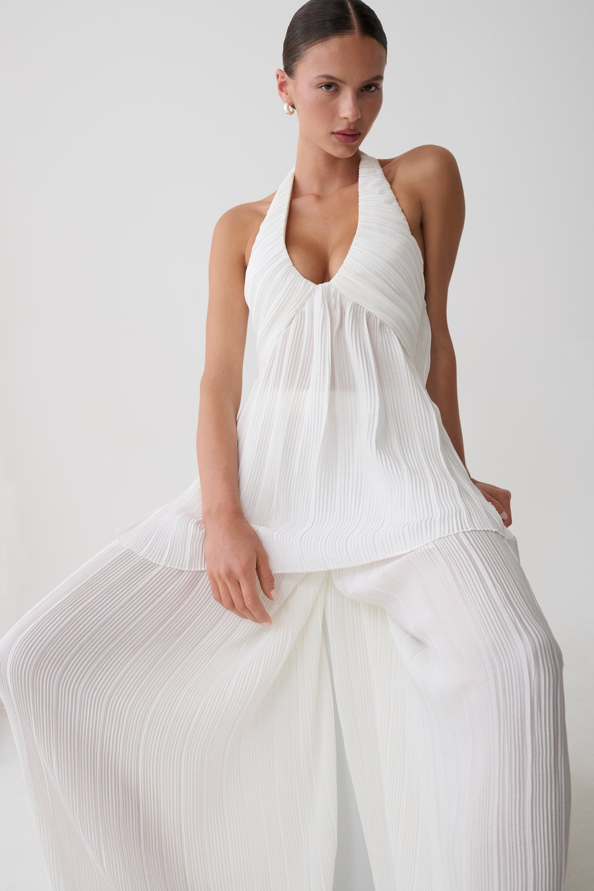 Jonah Plisse Straight Leg Pants - Ivory