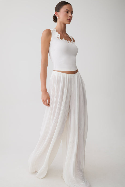 Jonah Plisse Straight Leg Pants - Ivory