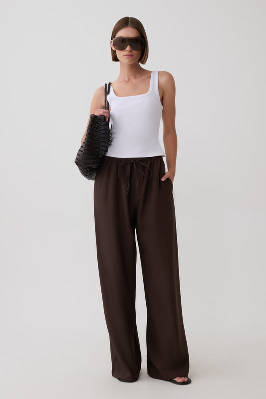 Sherry Straight Leg Suiting Pant - Chocolate
