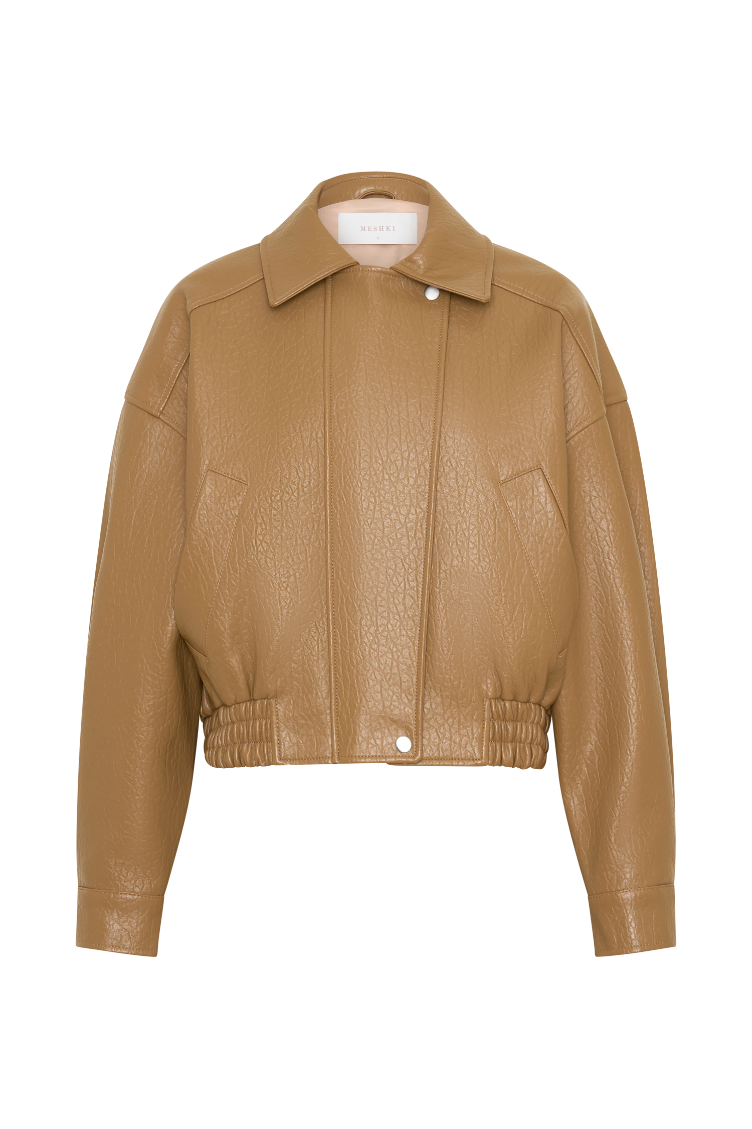 Paige Faux Leather Cropped Jacket - Beige #10
