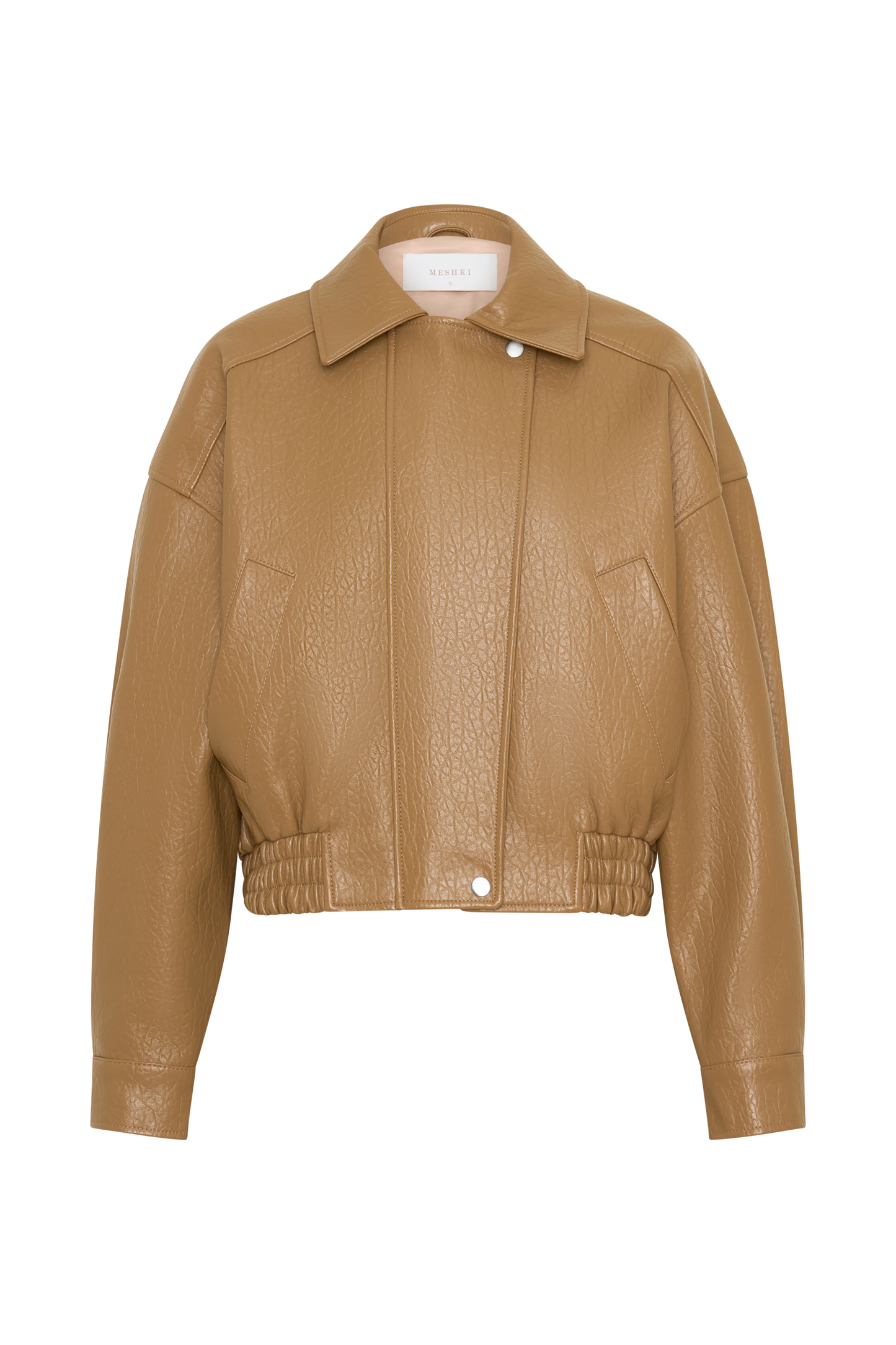 Paige Faux Leather Cropped Jacket - Beige