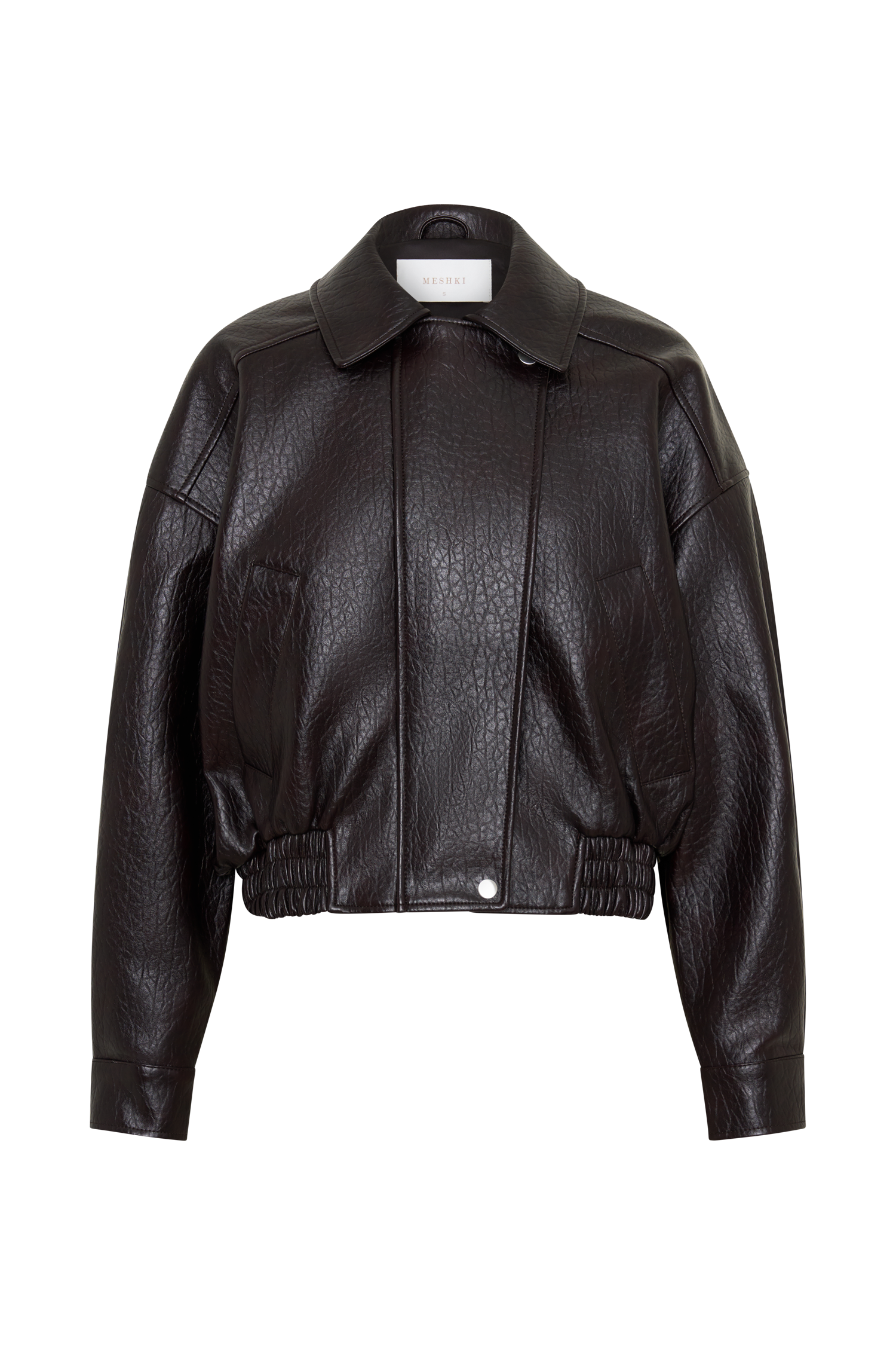 Paige Faux Leather Cropped Jacket - Cherry Brown #12