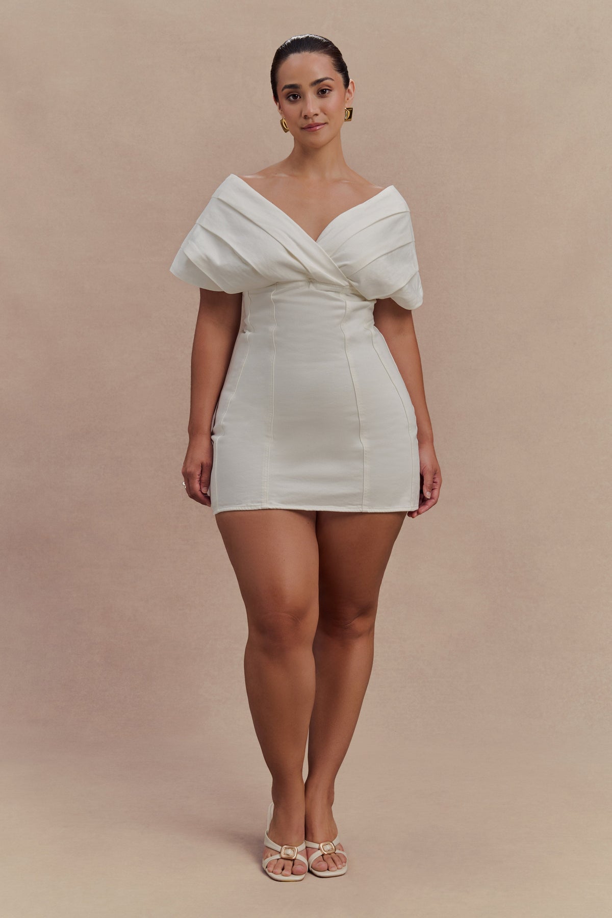 Pascale Off Shoulder Denim Mini Dress - White #6