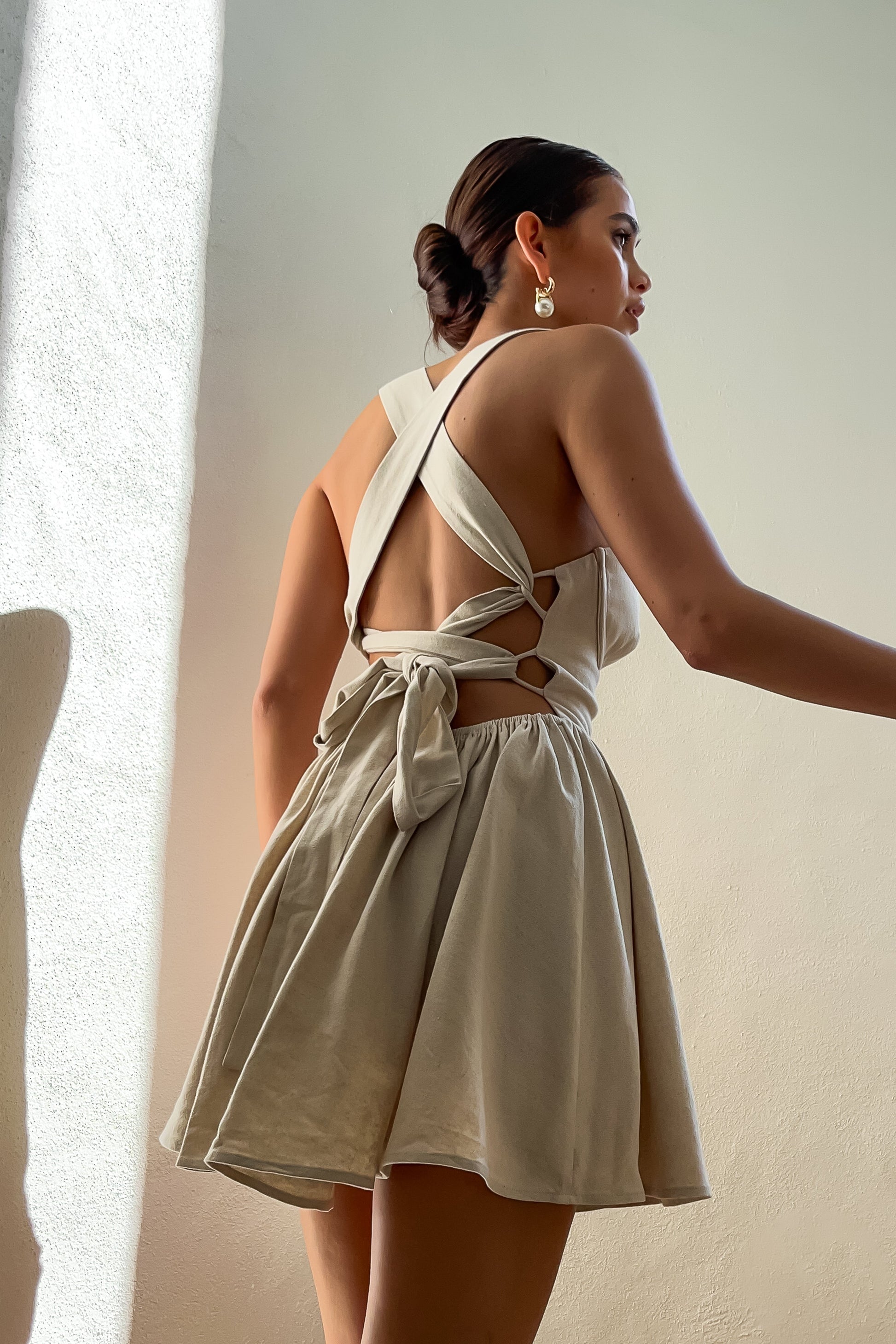 Loz Tie Back Linen Mini Dress - Natural #2