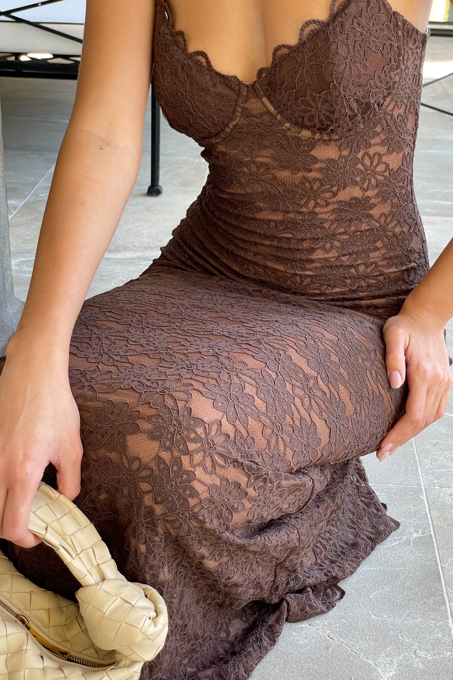 Joelle Lace Cupped Maxi Dress - Chocolate