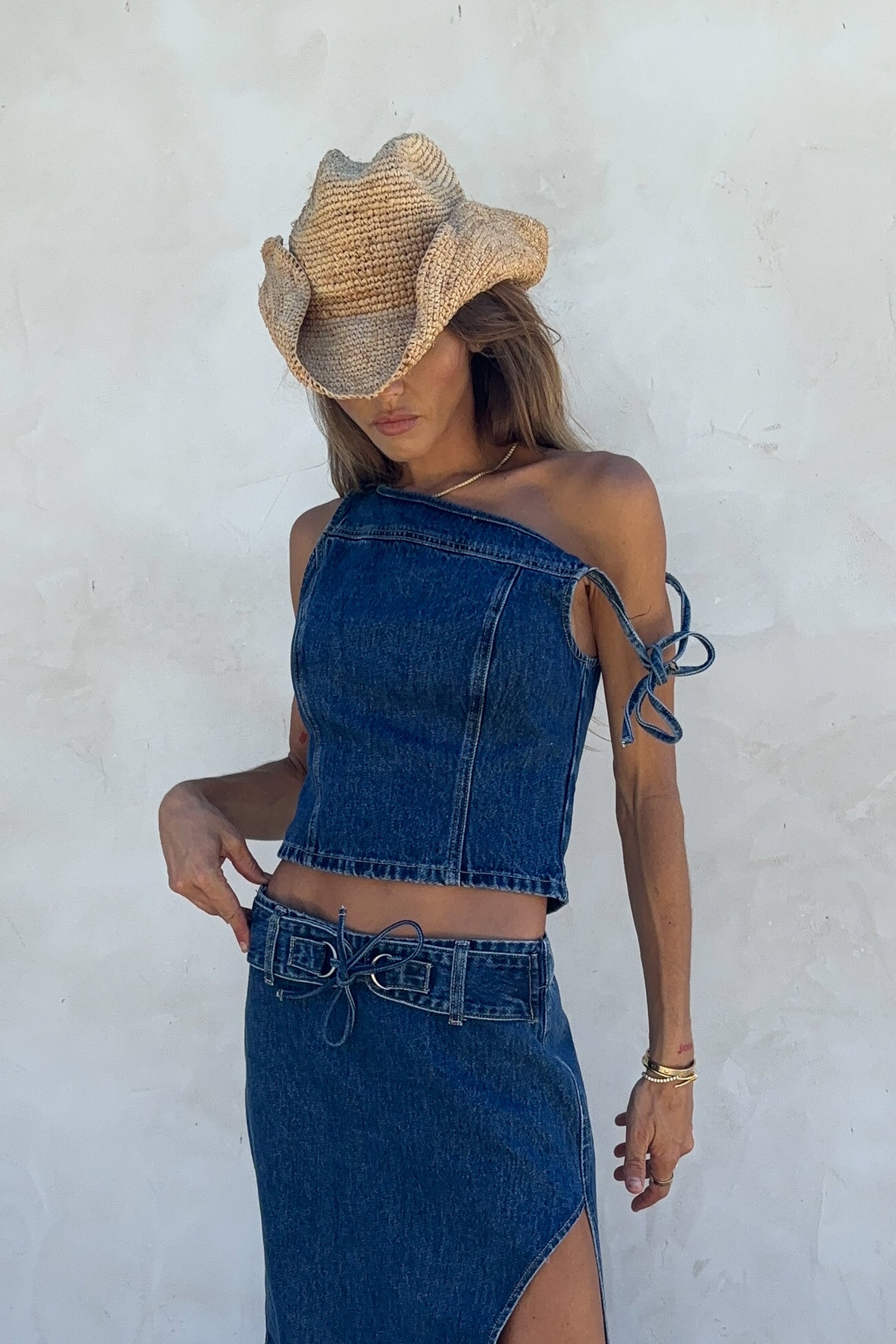 Ramsey Denim Off Shoulder Top - Dark Blue #3