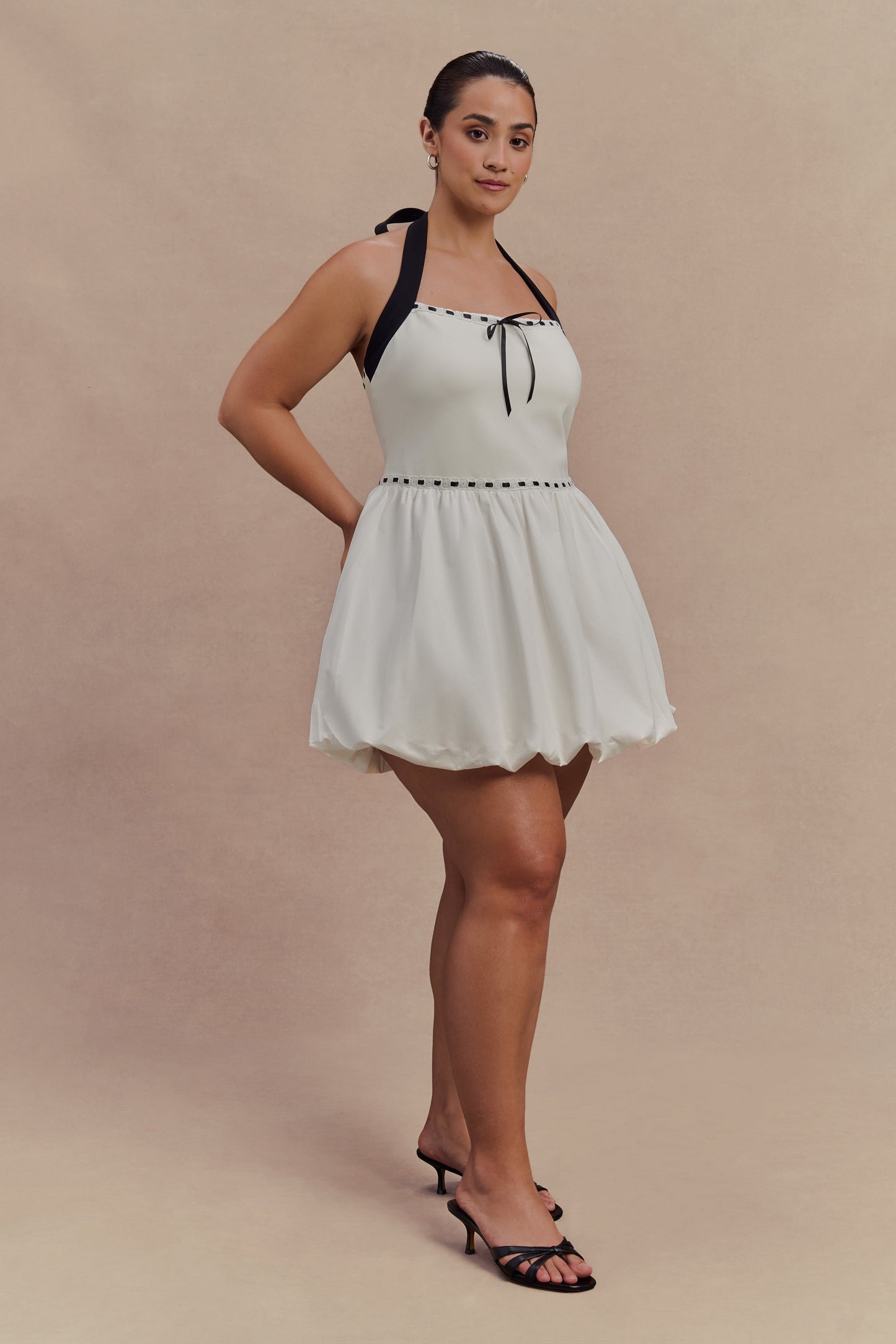 Queenie Halter Bubble Mini Dress - Black/White