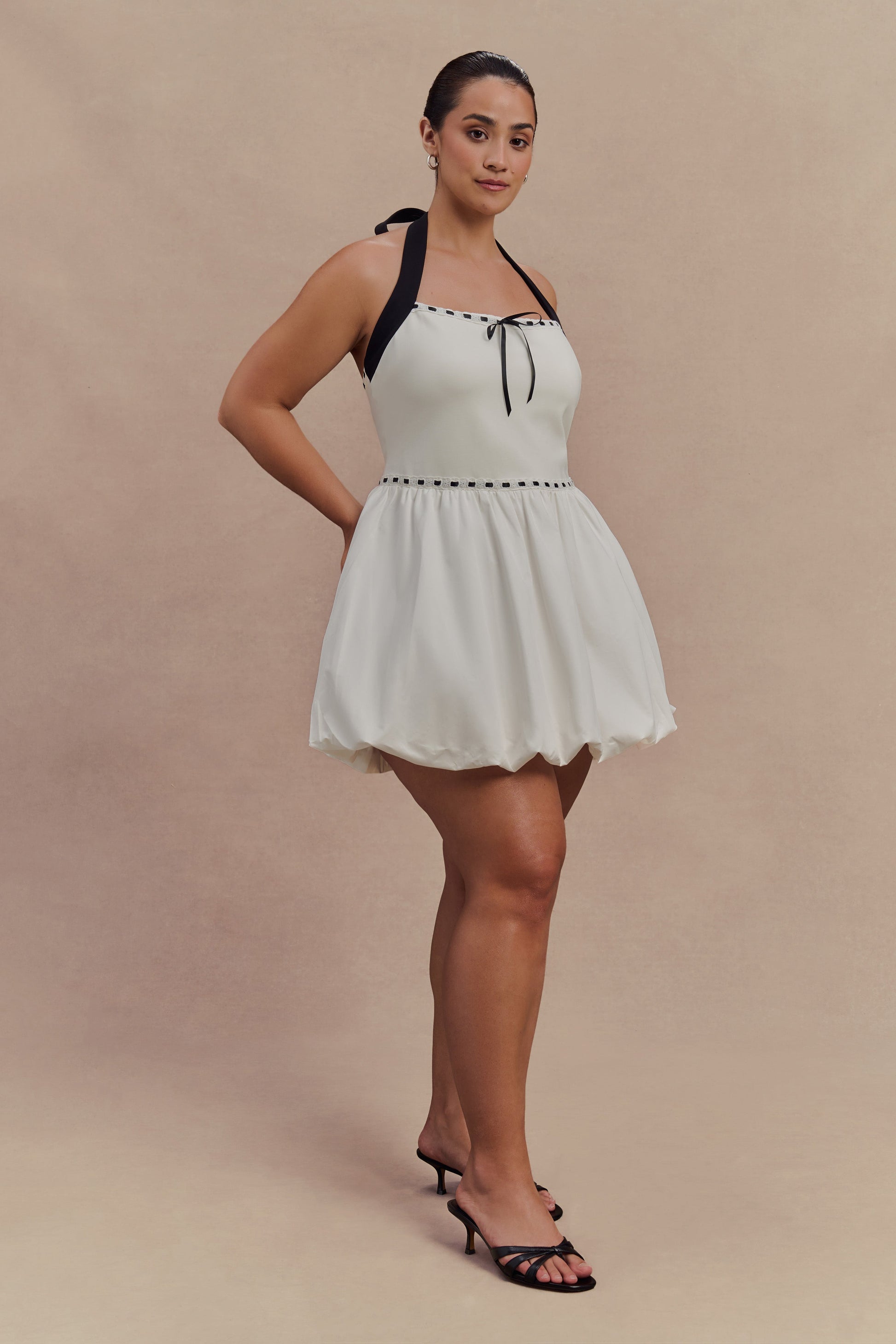 Queenie Halter Bubble Mini Dress - Black/White #8