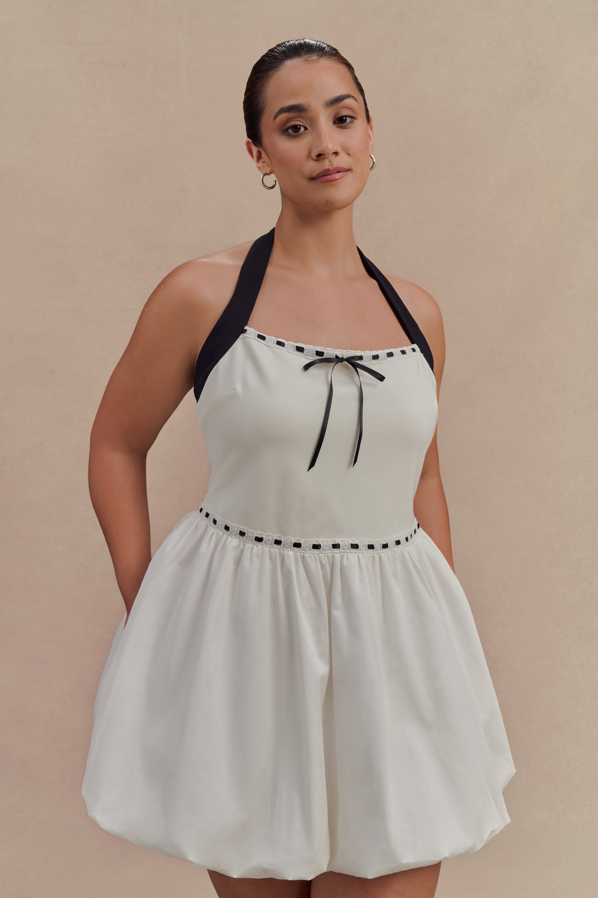 Queenie Halter Bubble Mini Dress - Black/White #6