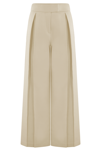 Raya Mid Rise Wide Leg Linen Pant - Natural Beige