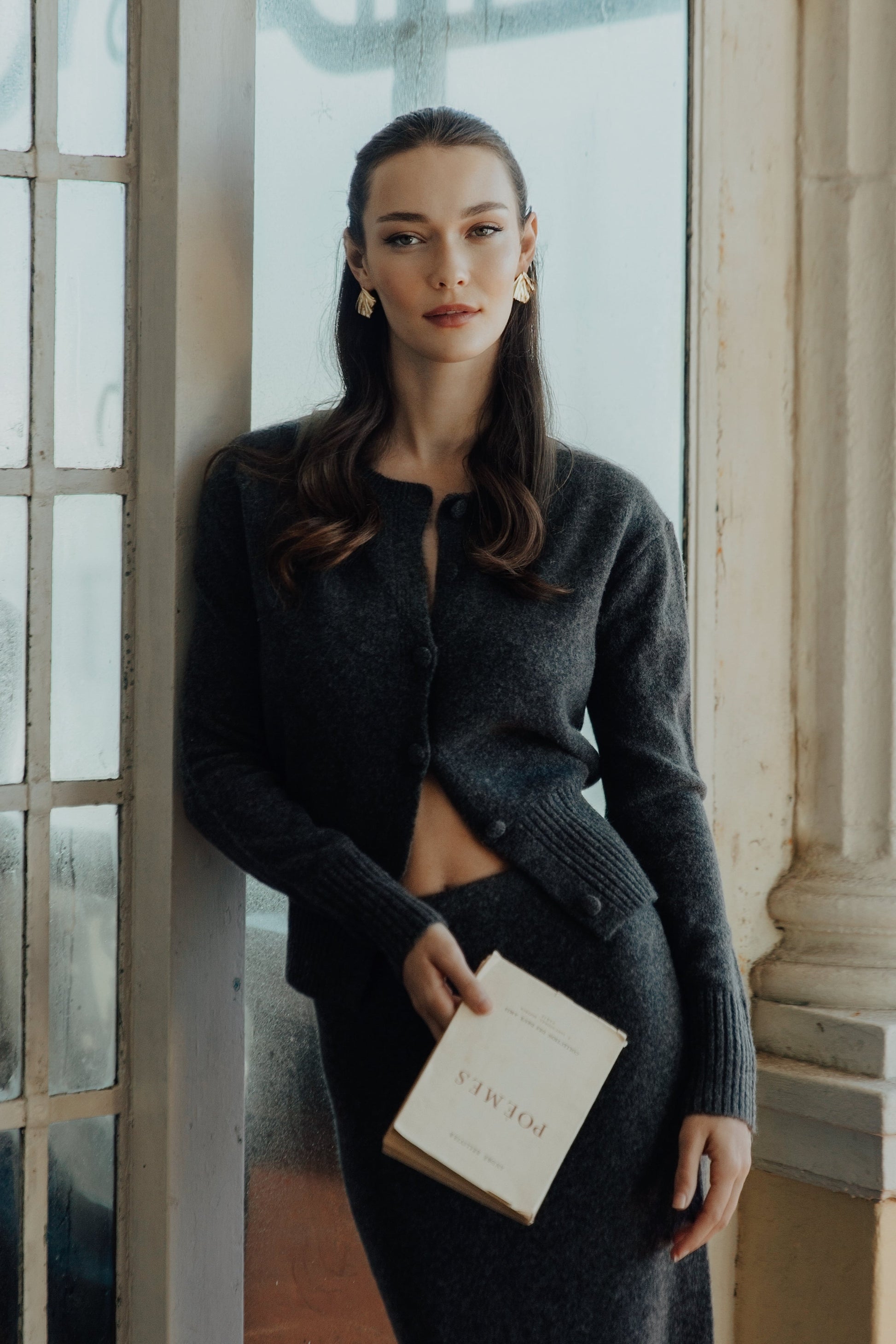 Genevieve Oversized Knit Cardigan - Charcoal Marle #2