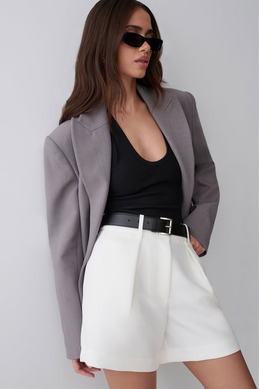 Dominique Pleated Suiting Shorts - Ivory