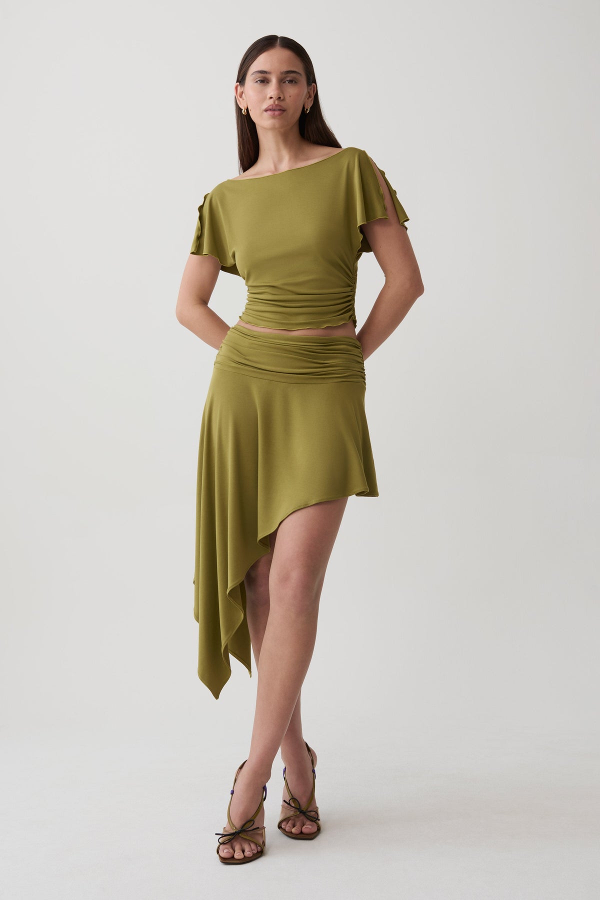 Talise Modal Hankie Midi Skirt - Vintage Olive