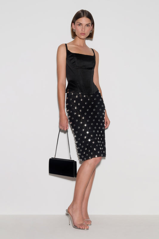 Olivia Stud Midi Skirt - Black