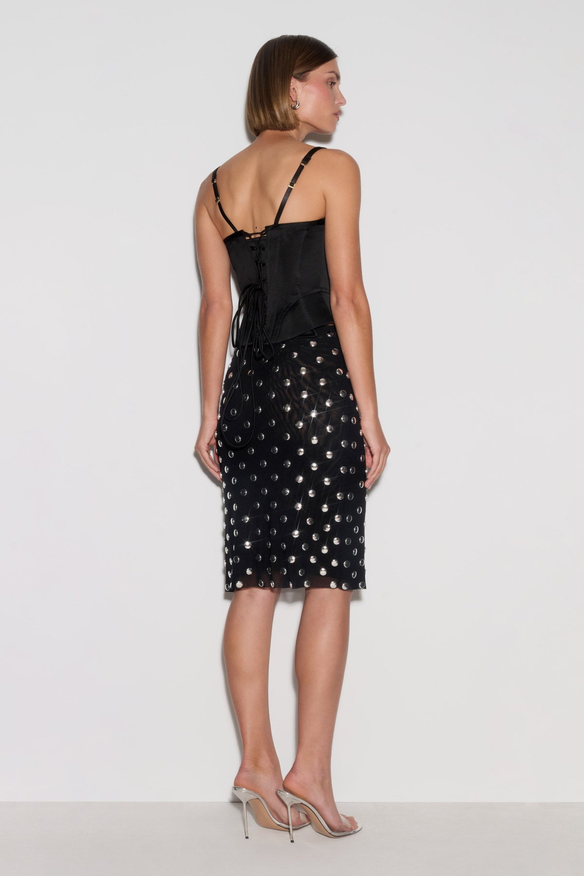 Olivia Stud Midi Skirt - Black