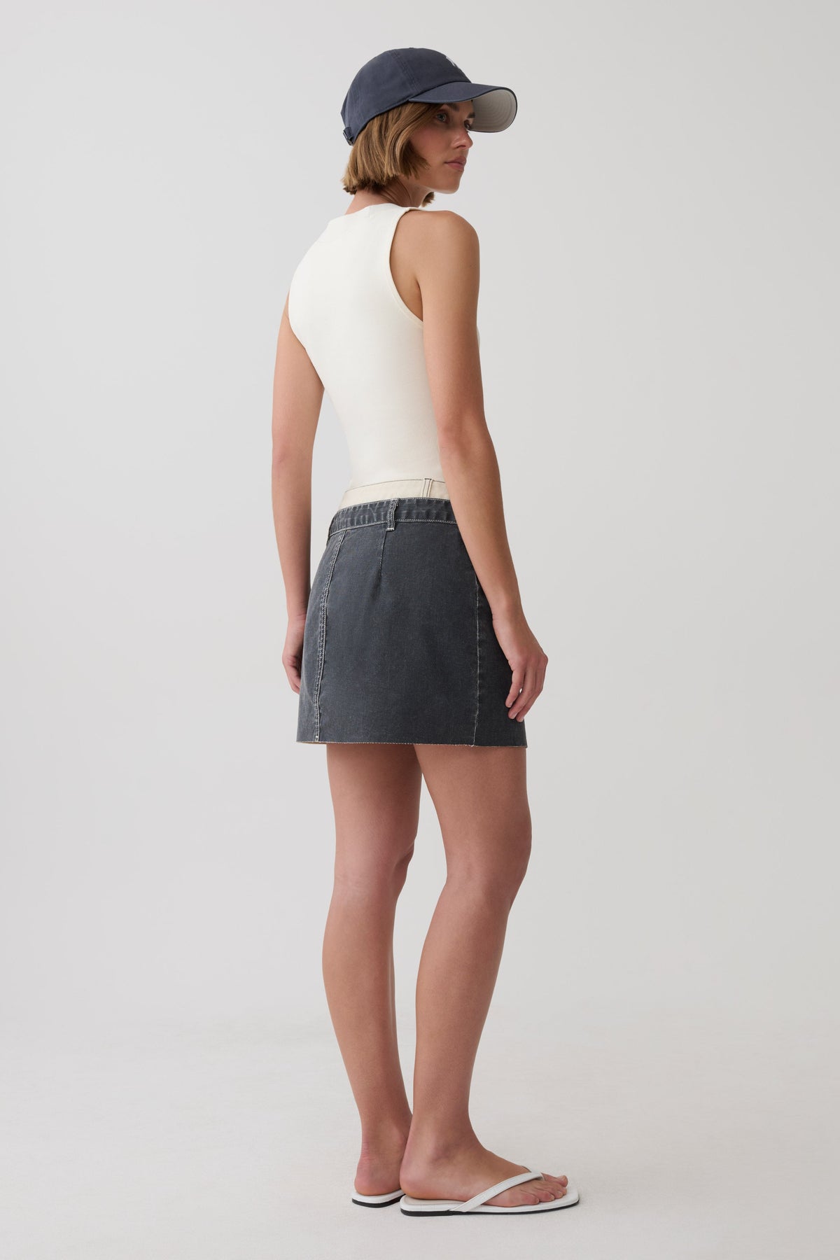 Hellen Asymetrical Denim Mini Skirt - Dark Grey