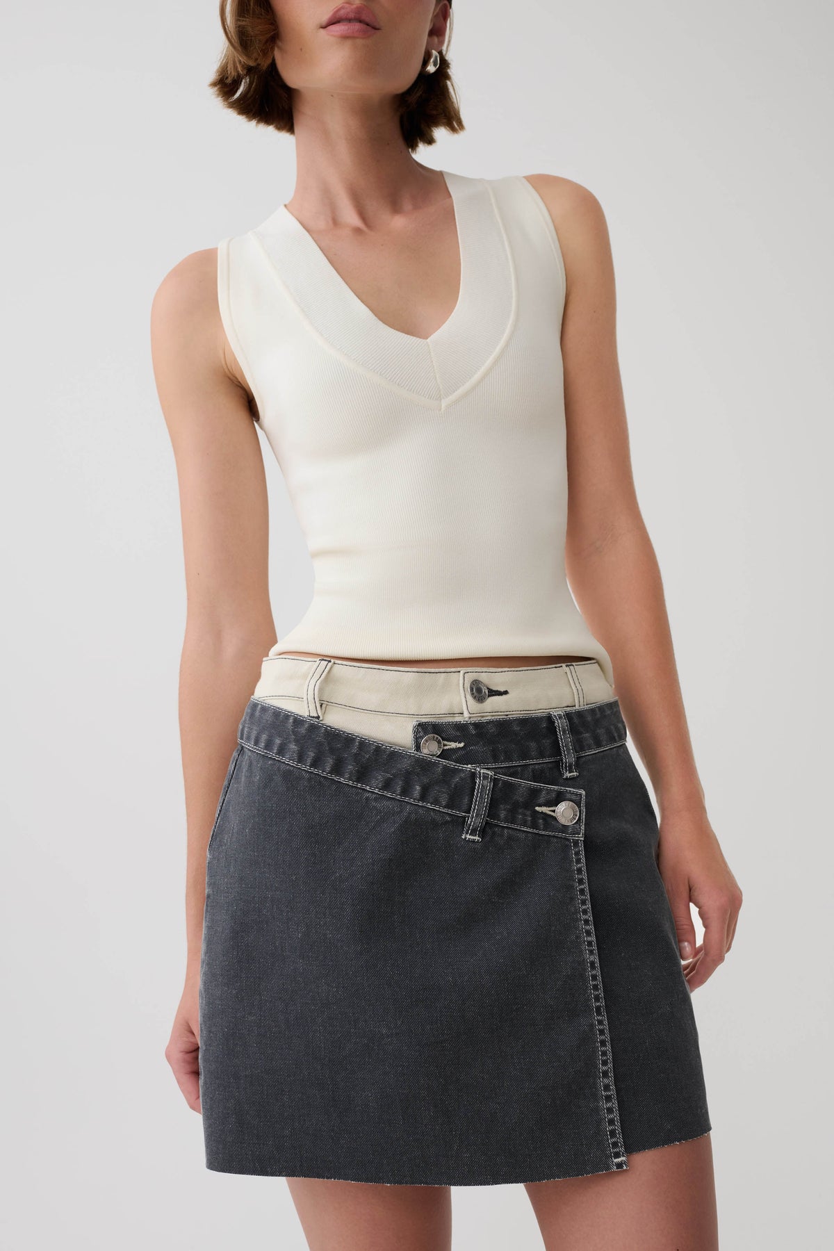 Hellen Asymetrical Denim Mini Skirt - Dark Grey #3