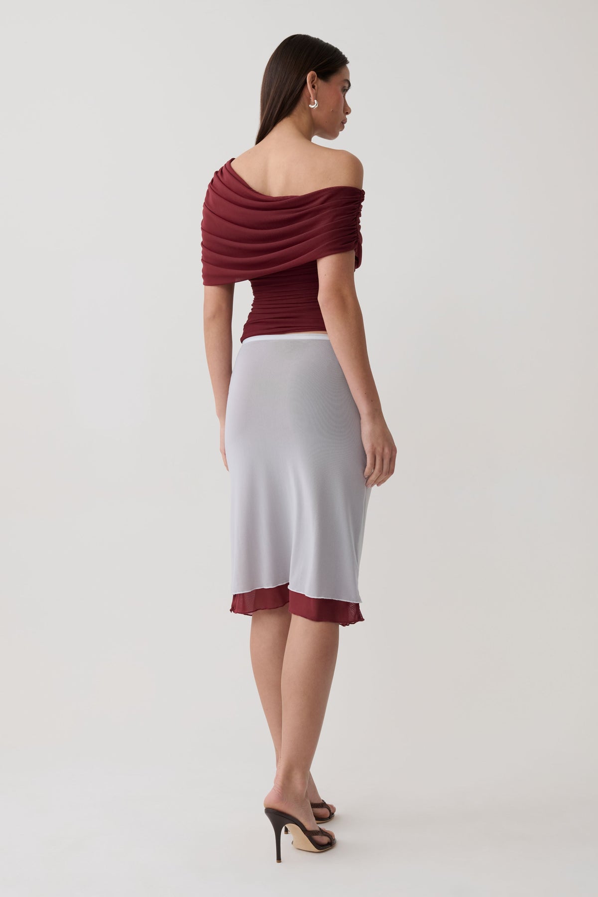 Janet Mesh Midi Skirt - Wine/Pale Blue