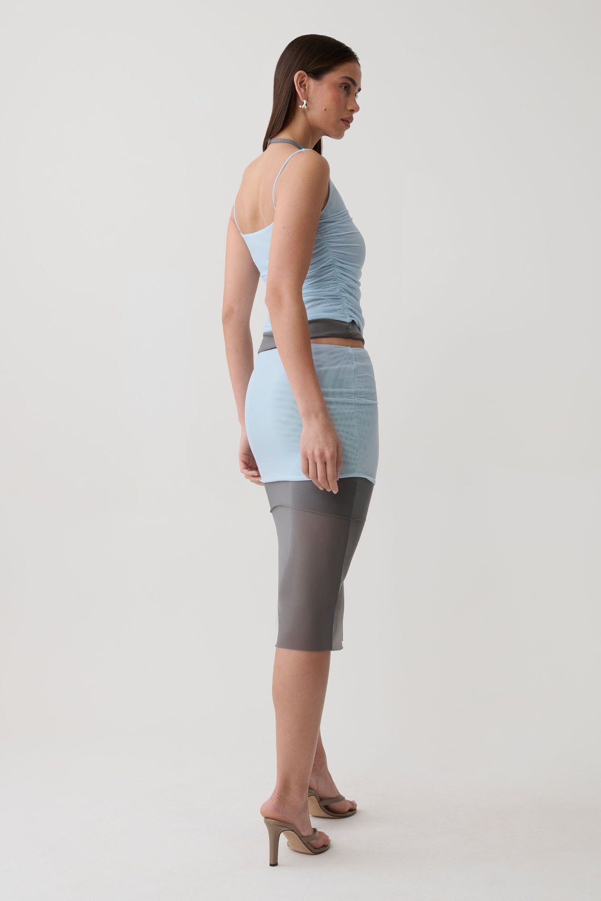 Arielle Mesh Layered Midi Skirt - Pale Blue/Navy #2