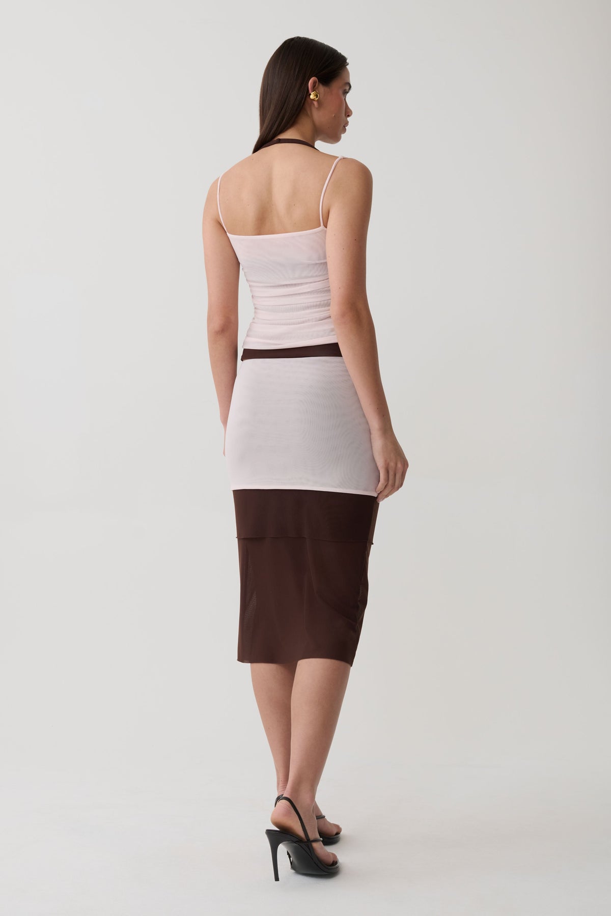 Arielle Mesh Layered Midi Skirt - Blush Pink/Chocolate