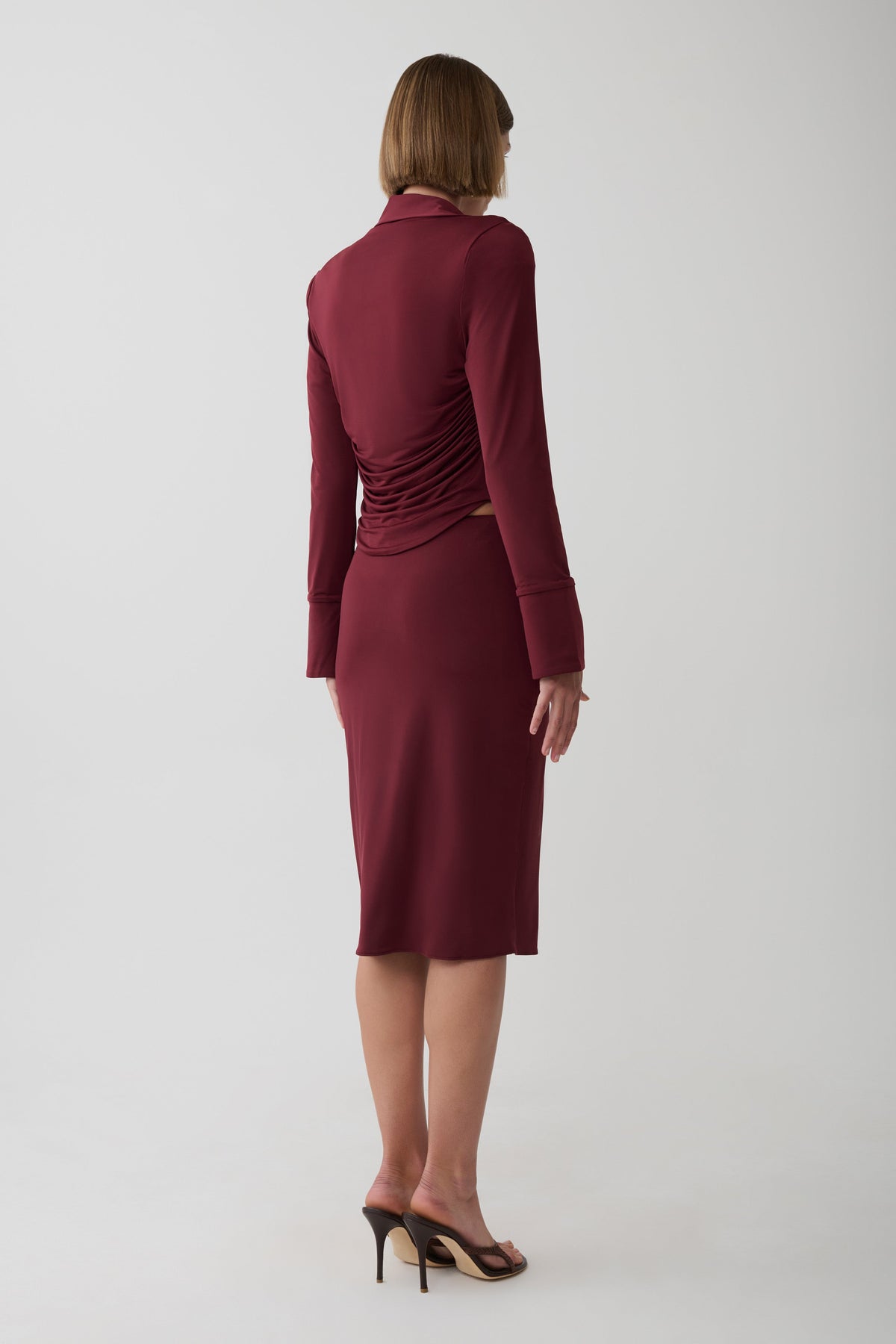 Svetlana Twist Side Detail Midi Skirt - Wine #4