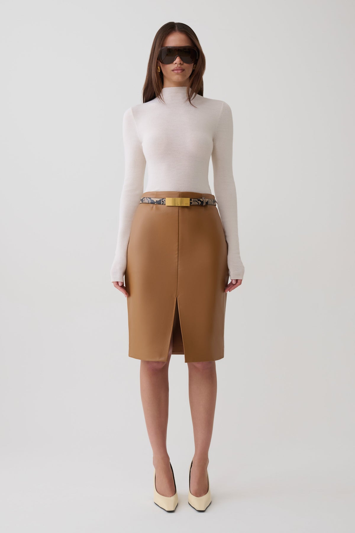 Alexis Faux Leather Midi Skirt - Cognac #2