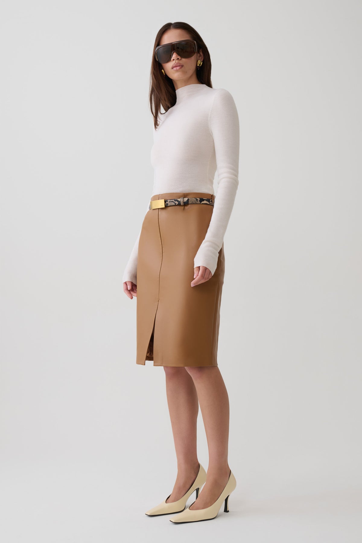 Alexis Faux Leather Midi Skirt - Cognac #5